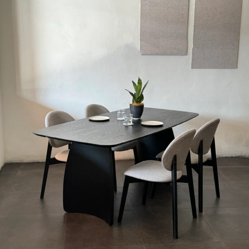 Modern Solid Wood Dining Table, Sintered Stone Tabletop with Pine & Ash Wood Base for Home Dining Room