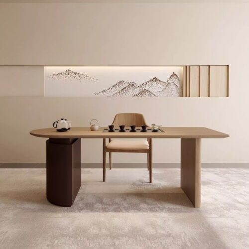 Wabi‑Sabi Solid Pine Wood Dining Table, Oval Multi‑Purpose Dining Table for Home Dining Room - Dining table - QONKA HOME