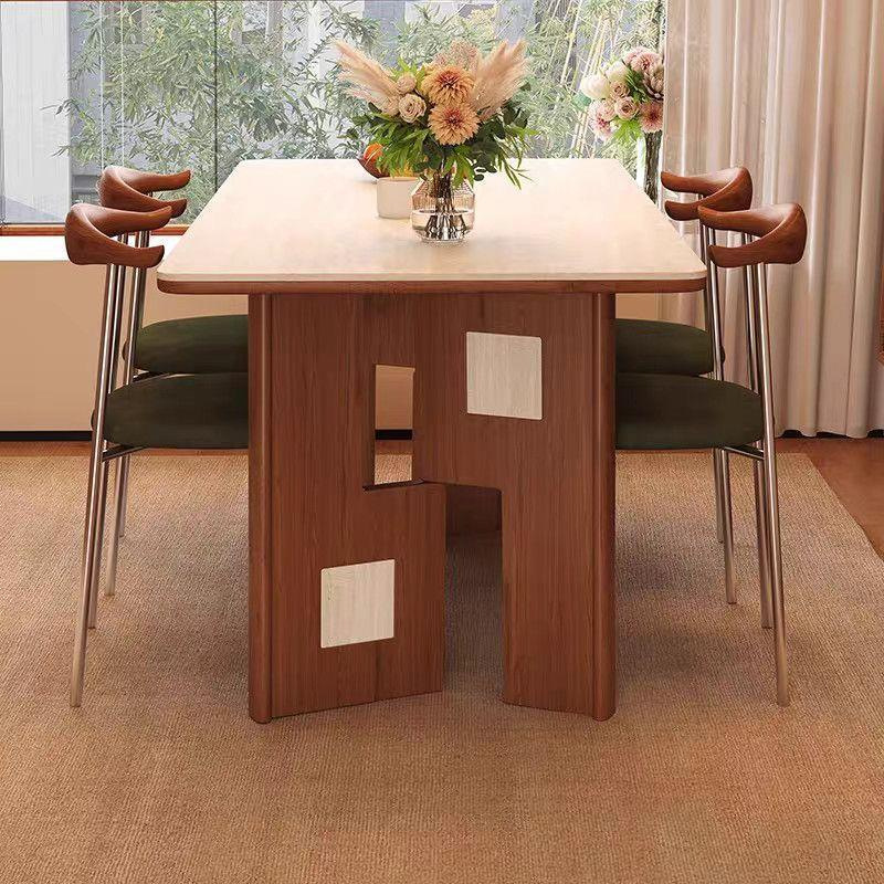 Art Geometric Dining Table, Sintered Stone Tabletop with Ash Wood Frame for Home Dining Room