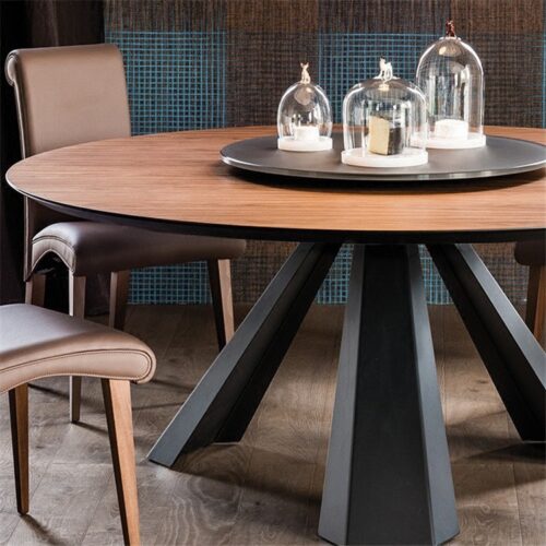 Round Solid Pine Wood Dining Table With Metal Iron Legs Luxury Home Dinner Table - Dining table - QONKA HOME