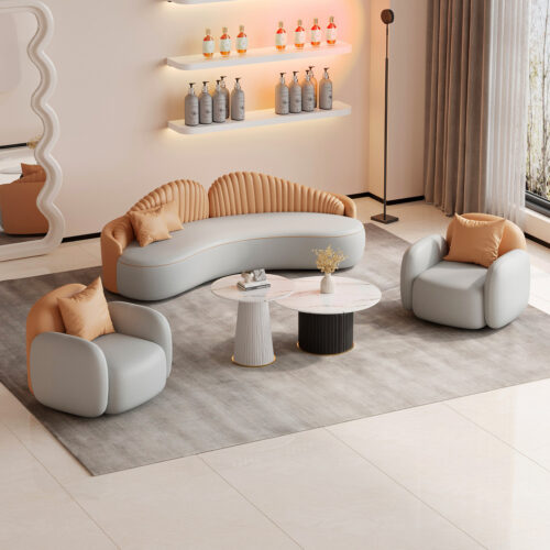 Curved Leather Sofa, Modern Minimalist Style - Living room furniture - QONKA HOME