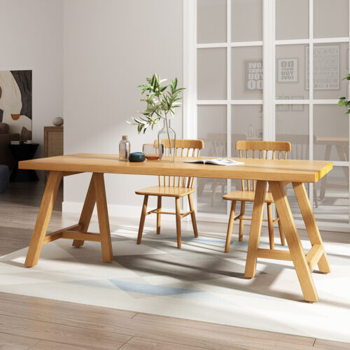 Rectangular Solid Wood Dining Table A-shape Legs Farmhouse Dinner Table Available in Pine or Ash Wood - Dining table - QON...