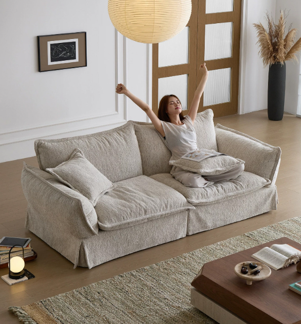 French Vintage Sofa, Vintage-Style Down-Filled Upholstered Sofa