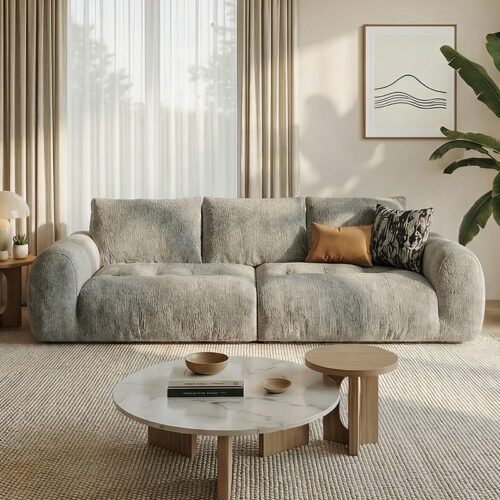 French Chenille Sofa, Cloud-Inspired Creamy Style - Living room furniture - QONKA HOME