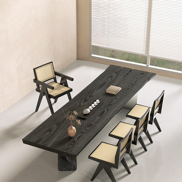 Rectangular Dining Table Solid Wood Top with Acrylic Legs Wabi Sabi Style Dinner Table Pine or Ash Wood Optional