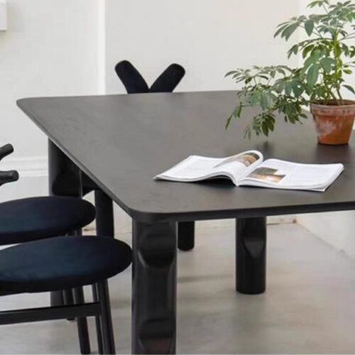 Rectangular Solid Pine Wood Dining Table Black Irregular Leg Dinner Table Vintage Home Table - Dining table - QONKA HOME