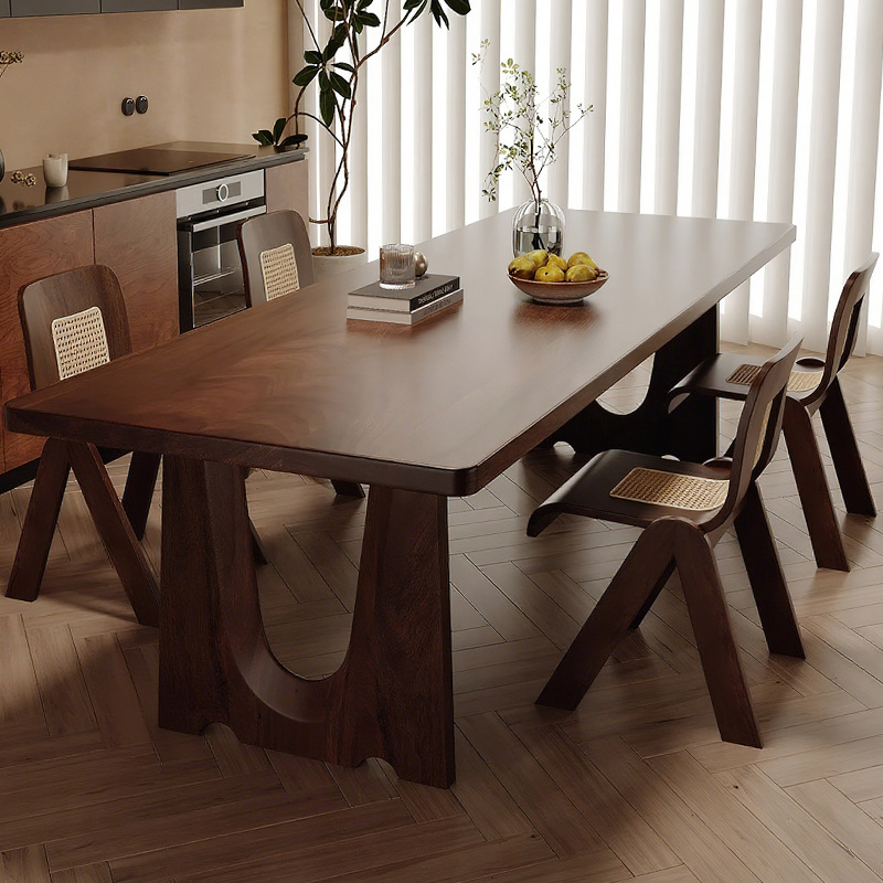 Rectangular Solid Wood Dining Table U-cutout Legs Mid Century Dinner Table Pine or Walnut Wood Optional
