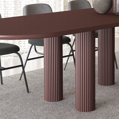 Oval Solid Pine Wood Dining Table Fluted Cylinder Leg Modern Minimalist Dinner Table - Dining table - QONKA HOME
