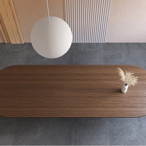 Oval Solid Pine Wood Dining Table Two Cylinder Base Minimalist Wabi Sabi Dinner Table - Dining table - QONKA HOME