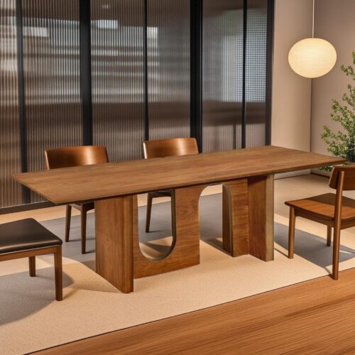 Rectangular Solid Wood Dining Table Arch Cutout Leg Minimalist Dinner Table Pine / Ash / Red Oak Optional - Dining table -...