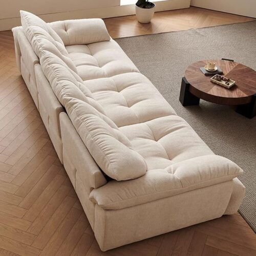 Flower Bud Cloud-Patterned Cream-Colored Sofa, Light Luxury Chenille Sofa - Living room furniture - QONKA HOME