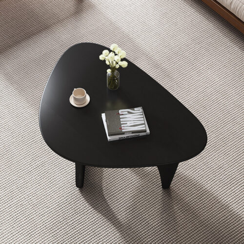 Irregular Oval Rubber Wood Coffee Table, Curved Hollow Solid Wood Leg Center Table - Coffee table - QONKA HOME