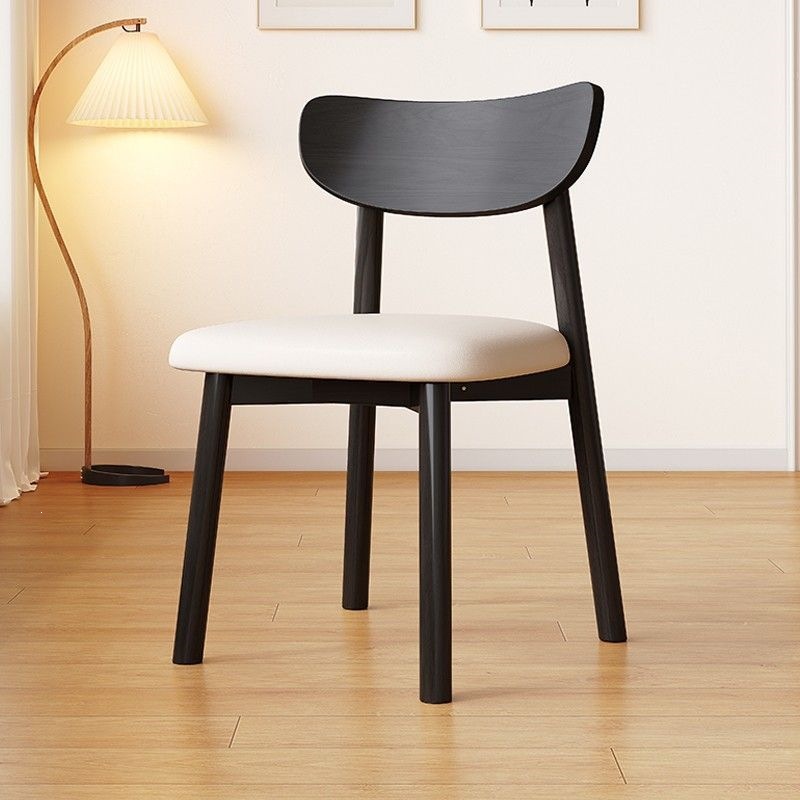 Nordic Solid Wood Dining Chair with Curved Backrest & PU Padded Seat, Modern Minimalist Wooden Chair