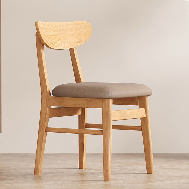 Walnut Finish Solid Wood Dining Chair with Cream Upholstered Seat, Modern Simple Restaurant Chair for Home Hotel Cafe