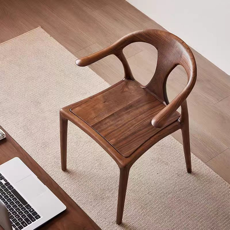Organic Modern Solid Wood Armchair – Minimalist Sculptural Dining Chair in Premium Walnut Finish for Living Room & Dining Space