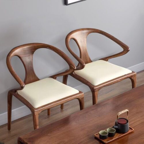 Mid-Century Modern Solid Walnut Dining Chair with Integrated Curved Armrests, Ergonomic Solid Wood Accent Chair for Dining...