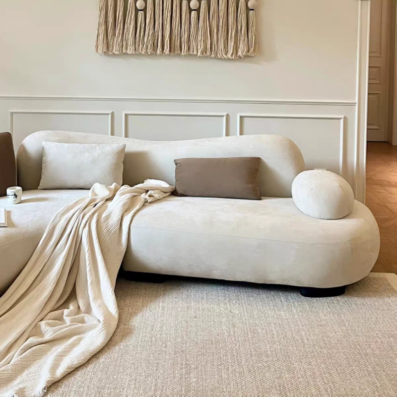 Italian Curved Sofa, Light Luxury with a Sophisticated Sea Salt Finish