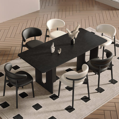 Modern Dining Table Sintered Stone Top with Solid Wood Legs for Home Dining Room - Dining table - QONKA HOME