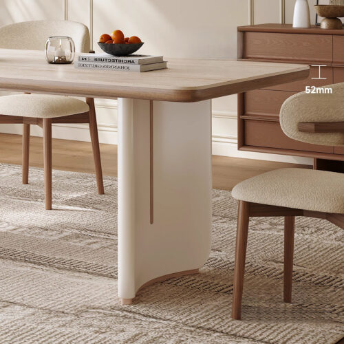 Modern Rectangular Dining Table Sintered Stone Top with Solid Wood Legs Cream Style Dinner Table - Dining table - QONKA HOME