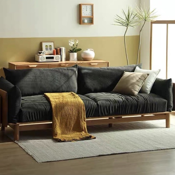QONKA Vintage-style Linen Sofa, Straight-line Wabi-Sabi Removable and Washable Cotton-linen Rhine Sofa main product image 4