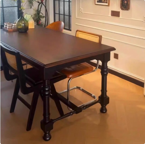 Vintage Rectangular Solid Wood Dining Table, Ash / Pine Wood Available, European Antique Style Dining Table for Home Dinin...