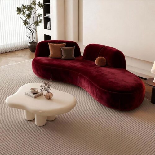Wine-red Curved Fabric Sofa, Simple and Modern - Living room furniture - QONKA HOME