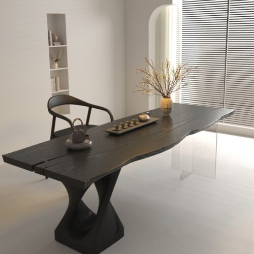Solid Pine Wood Dining Table, Irregular Live‑Edge Tabletop, Modern Wabi‑Sabi Style Dining Desk - Dining table - QONKA ...