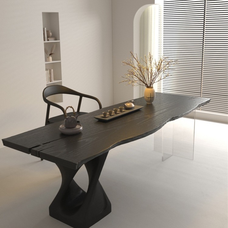 Solid Pine Wood Dining Table, Irregular Live‑Edge Tabletop, Modern Wabi‑Sabi Style Dining Desk