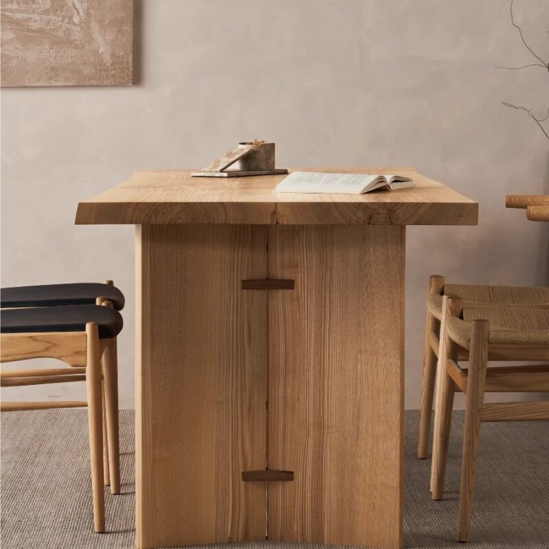 Solid Wood Dining Table, Pine / Ash Wood Minimalist Rectangular Dining Table for Home Dining Room