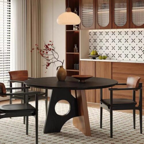 Round Solid Wood Dining Table, Pine / Ash Wood Artistic Spliced Base Dining Table for Home Dining Room - Dining table - QO...
