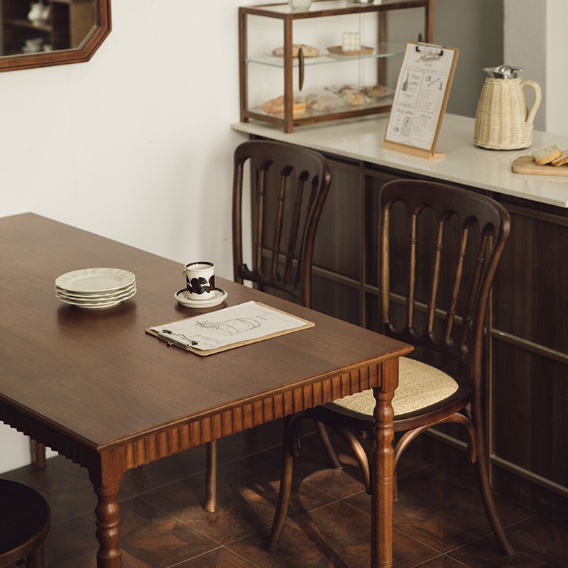 Vintage Rectangular Solid Wood Dining Table, Pine / Ash Wood Turned‑Leg Dining Table for Dining Room