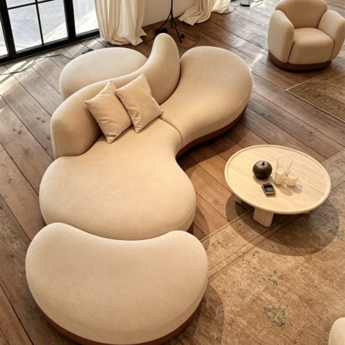 Nordic Minimalist, Retro, and Wabi-Sabi Styles; Curved Sofa - Living room furniture - QONKA HOME