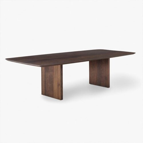 Rectangular Solid Wood Dining Table, Pine / Ash Wood Fluted Panel Base Modern Dining Table - Dining table - QONKA HOME