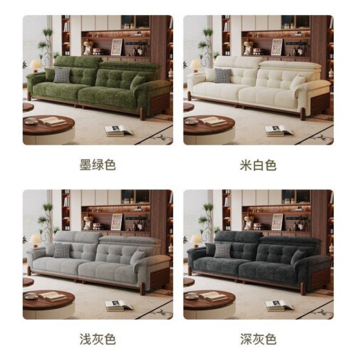 French-style Vintage Sofa, Green Chenille Solid Wood Sofa with Straight Backrest - Living room furniture - QONKA HOME
