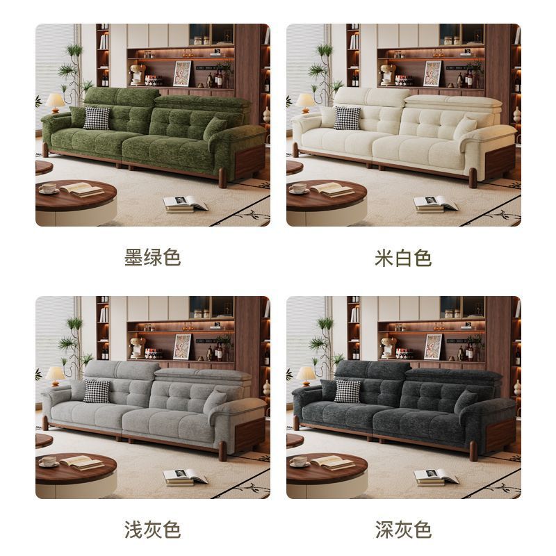 French-style Vintage Sofa, Green Chenille Solid Wood Sofa with Straight Backrest