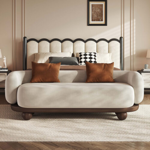 Footstool-Style Song-Style Aesthetic Straight-Line Sofa - Living room furniture - QONKA HOME