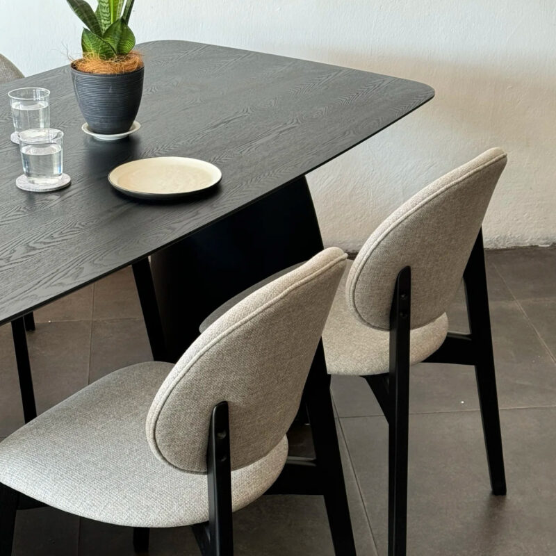 Modern Solid Wood Dining Table, Sintered Stone Tabletop with Pine & Ash Wood Base for Home Dining Room