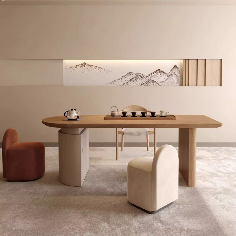 Wabi‑Sabi Solid Pine Wood Dining Table, Oval Multi‑Purpose Dining Table for Home Dining Room