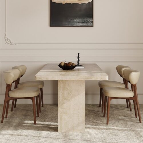 Modern Travertine‑Effect Sintered Stone Dining Table, Rectangular Stone Dining Table for Home Dining Room - Dining table...