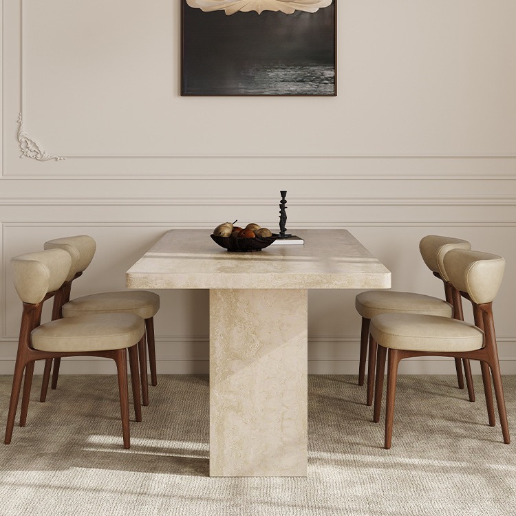 Modern Travertine‑Effect Sintered Stone Dining Table, Rectangular Stone Dining Table for Home Dining Room