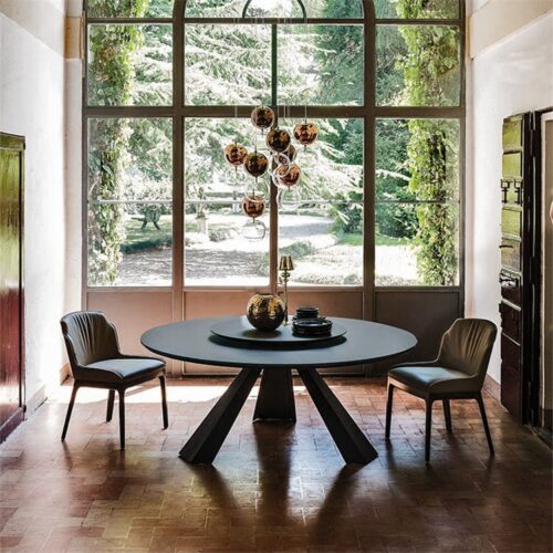 Round Solid Pine Wood Dining Table With Metal Iron Legs Luxury Home Dinner Table - Dining table - QONKA HOME