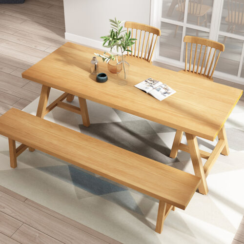 Rectangular Solid Wood Dining Table A-shape Legs Farmhouse Dinner Table Available in Pine or Ash Wood - Dining table - QON...