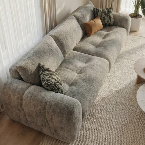 French Chenille Sofa, Cloud-Inspired Creamy Style - Living room furniture - QONKA HOME