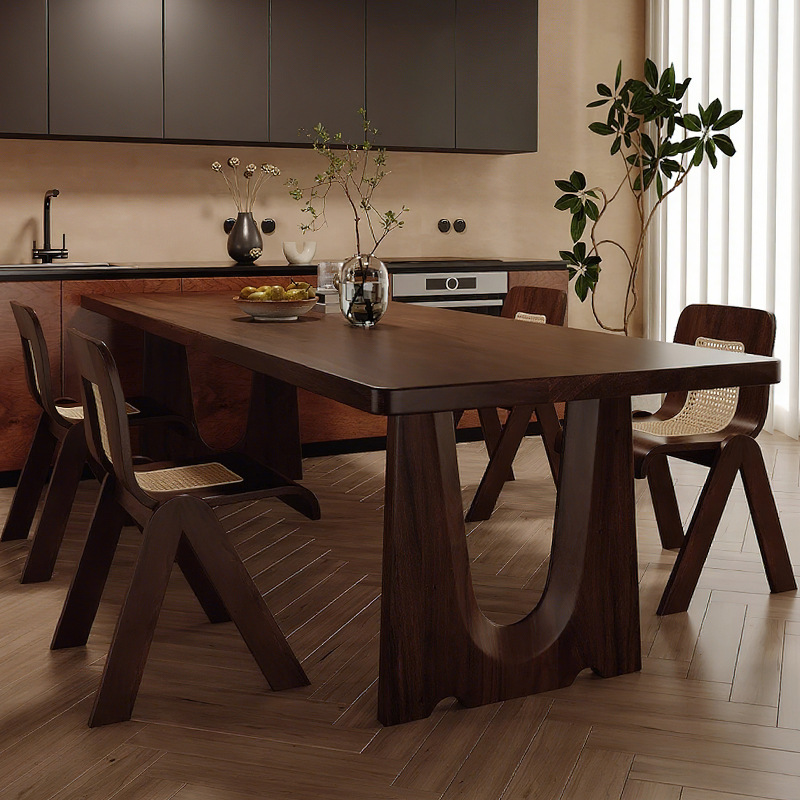 Rectangular Solid Wood Dining Table U-cutout Legs Mid Century Dinner Table Pine or Walnut Wood Optional