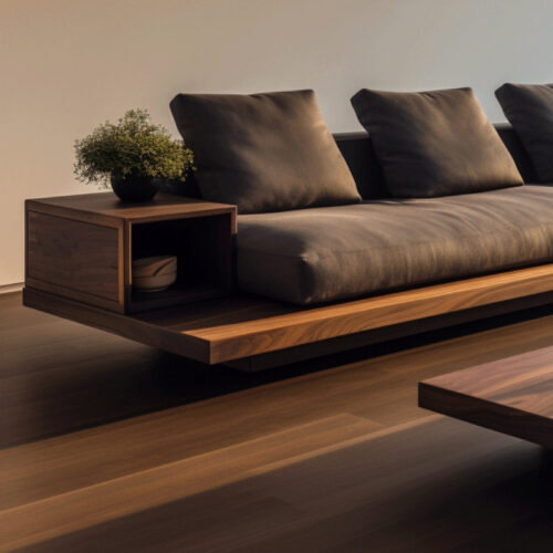 Song’s Aesthetics Solid Wood Linear Sofa: New North American Black Walnut and Ash Minimalist Living Room Sofa - Livi...