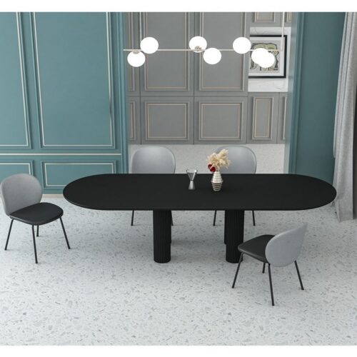 Oval Solid Pine Wood Dining Table Fluted Cylinder Leg Modern Minimalist Dinner Table - Dining table - QONKA HOME