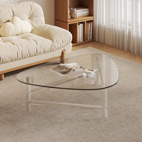 Modern Teardrop Glass Center Table, Luxury Golden Frame &Transparent Acrylic Leg Minimalist coffee Table - Coffee tab...