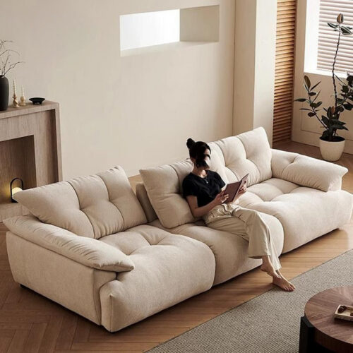 Flower Bud Cloud-Patterned Cream-Colored Sofa, Light Luxury Chenille Sofa - Living room furniture - QONKA HOME