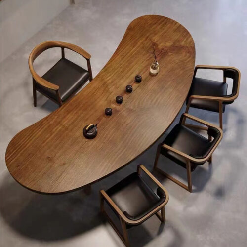 Irregular Water Drop Solid Pine Wood Dining Table Multi Round Leg Wabi Sabi Tea Table - Dining table - QONKA HOME