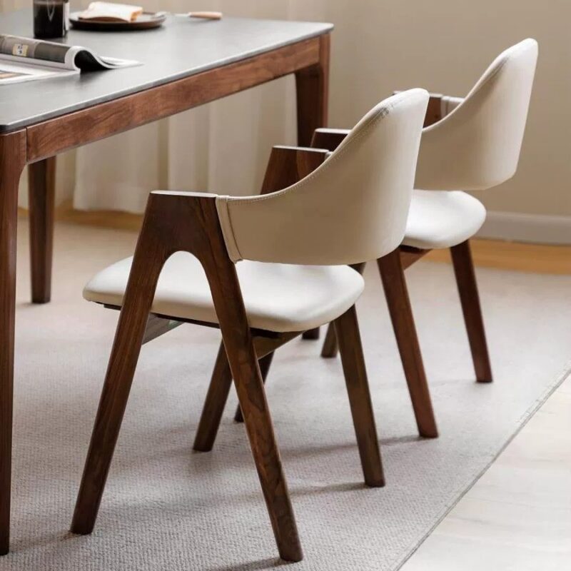 Mid-Century Wooden Dining Armchair  Pu Leather Upholstered Side Chair Comfortable Dinner Chair For Hotel Cafe Household Use